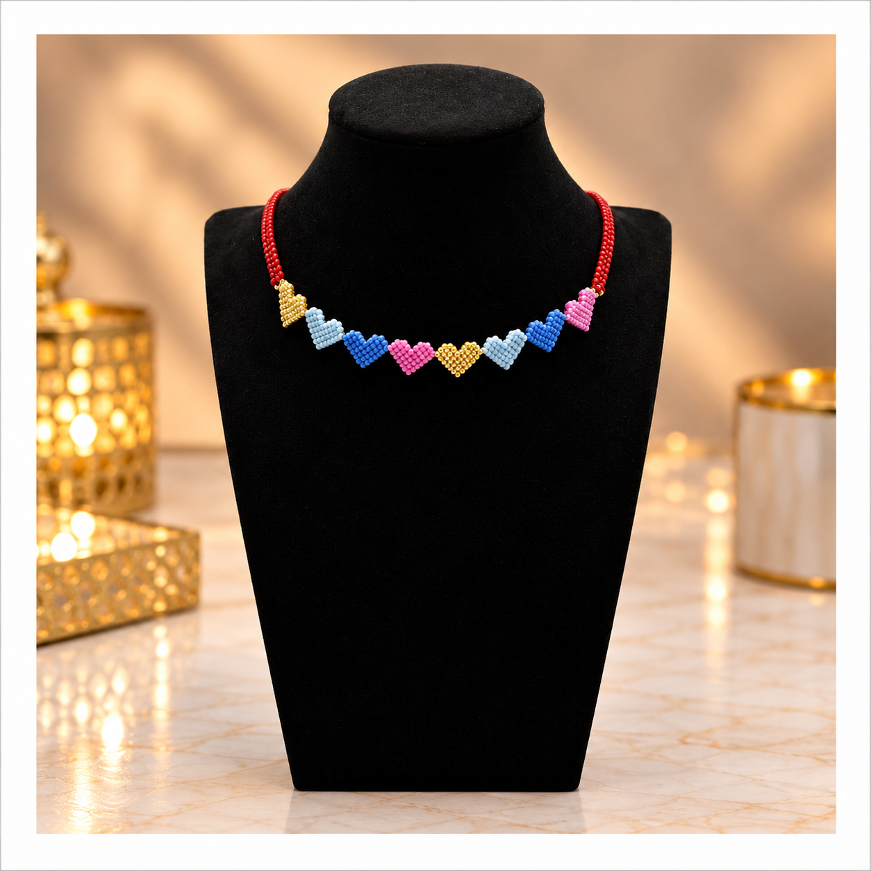 Handgefertigte Multicolor Herz-Halskette